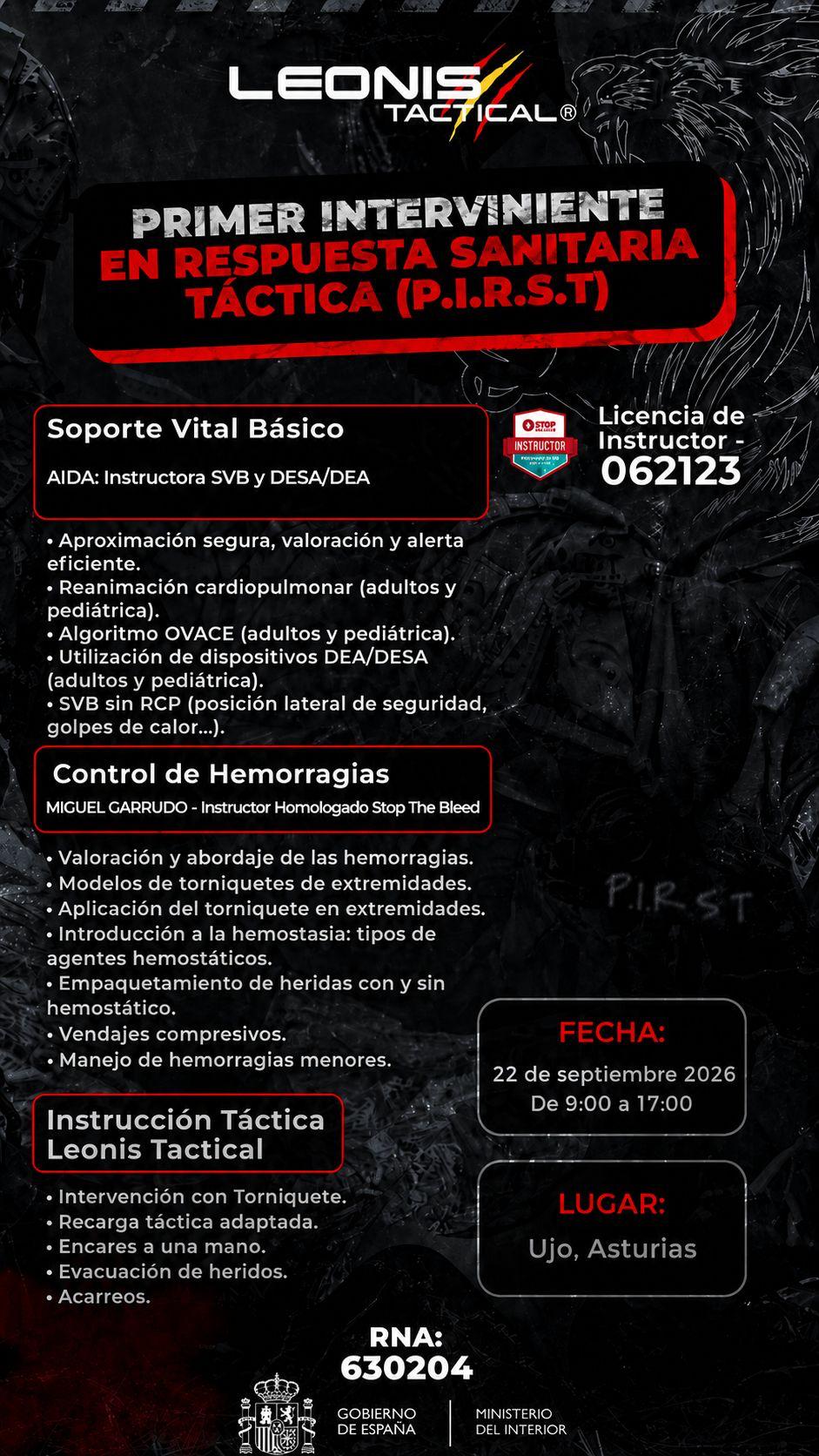 Curso P.I.R.S.T. (Primer Interviniente en Respuesta Sanitaria Táctica) - ASTURIAS