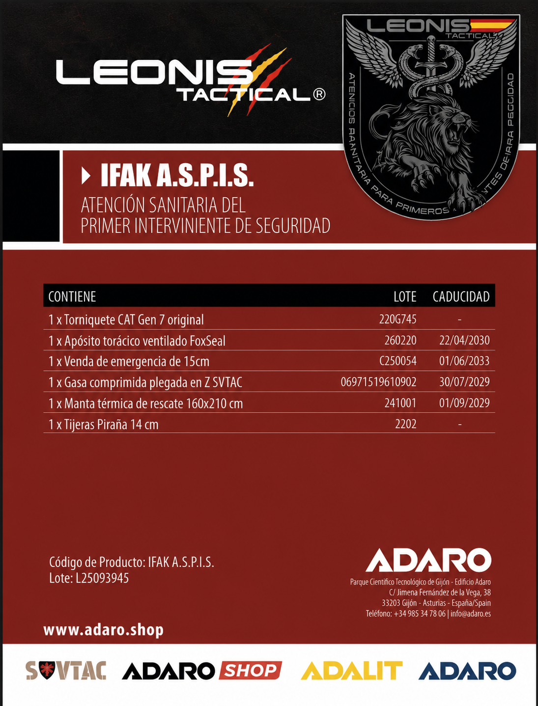 IFAK DE SERVICIO  A.S.P.I.S. (ADARO SHOP)