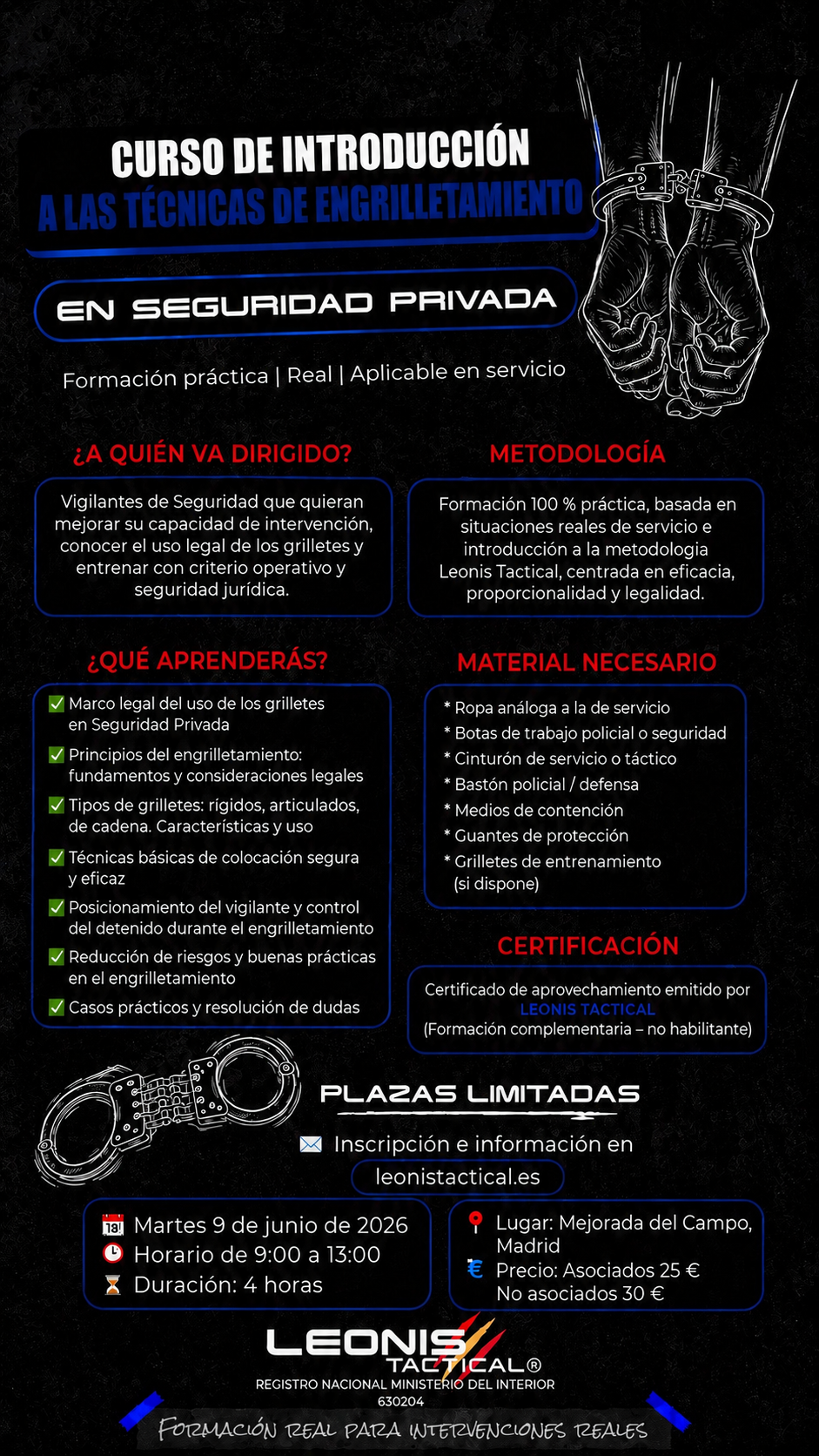 CURSO DE INTRODUCCIÓN A LAS TÉCNICAS DE ENGRILLETAMIENTO EN SEGURIDAD PRIVADA (MAD)