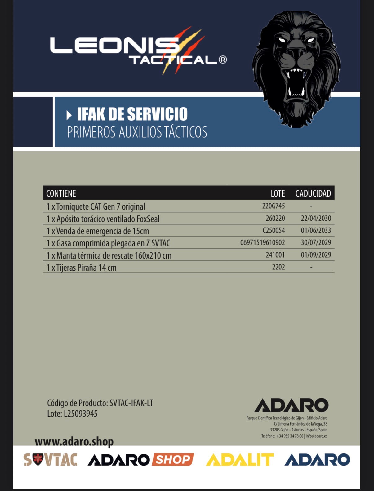 IFAK DE SERVICIO - PRIMER INTERVINIENTE LEONIS (ADARO SHOP)